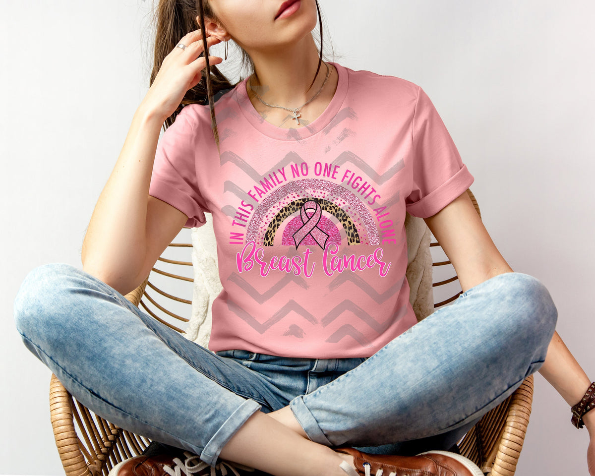 In This Family No One Fights Alone Breast Cancer Graphic Tee product image 1