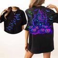 Neon Bats Haunted House Graphic Tee product image 1