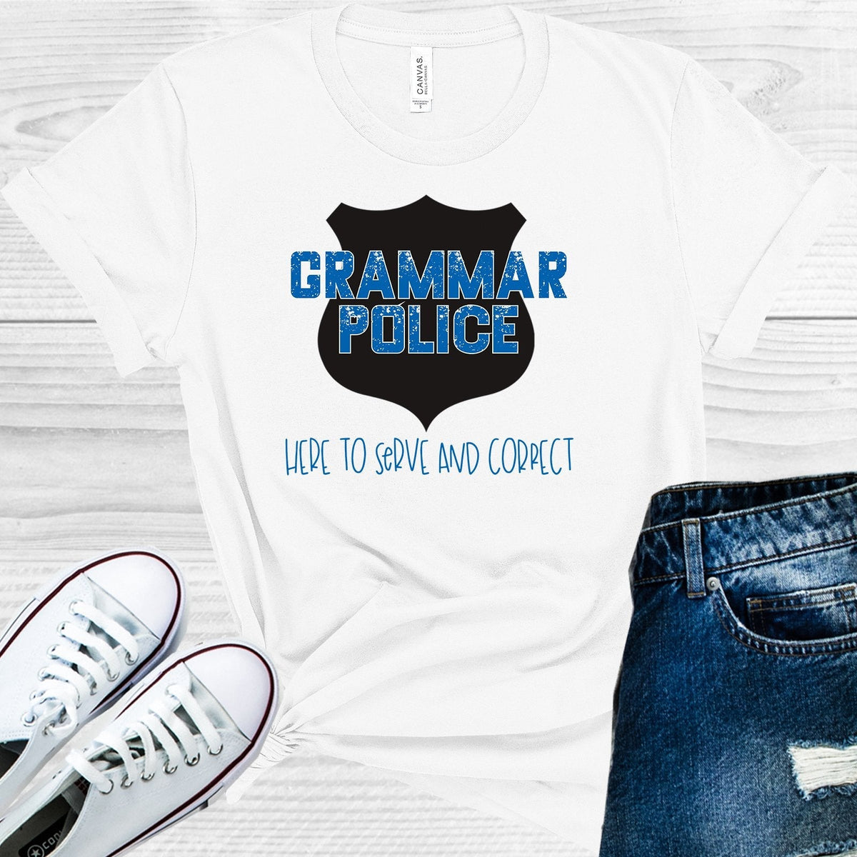 Grammar Police Here to Serve and Correct Graphic Tee product image 1